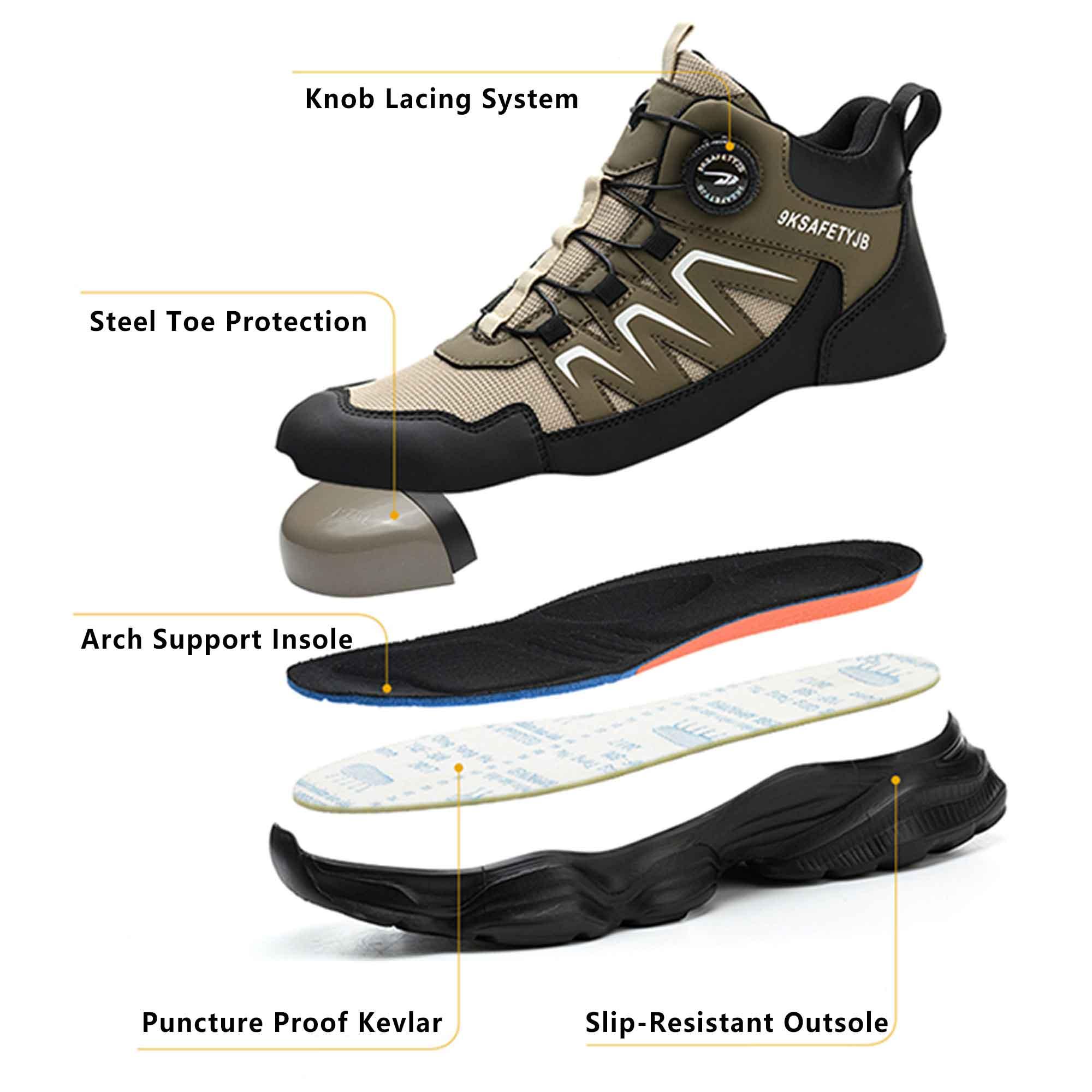 Women's Breathable Steel Toe Work Boots - Knob Lacing System | B314