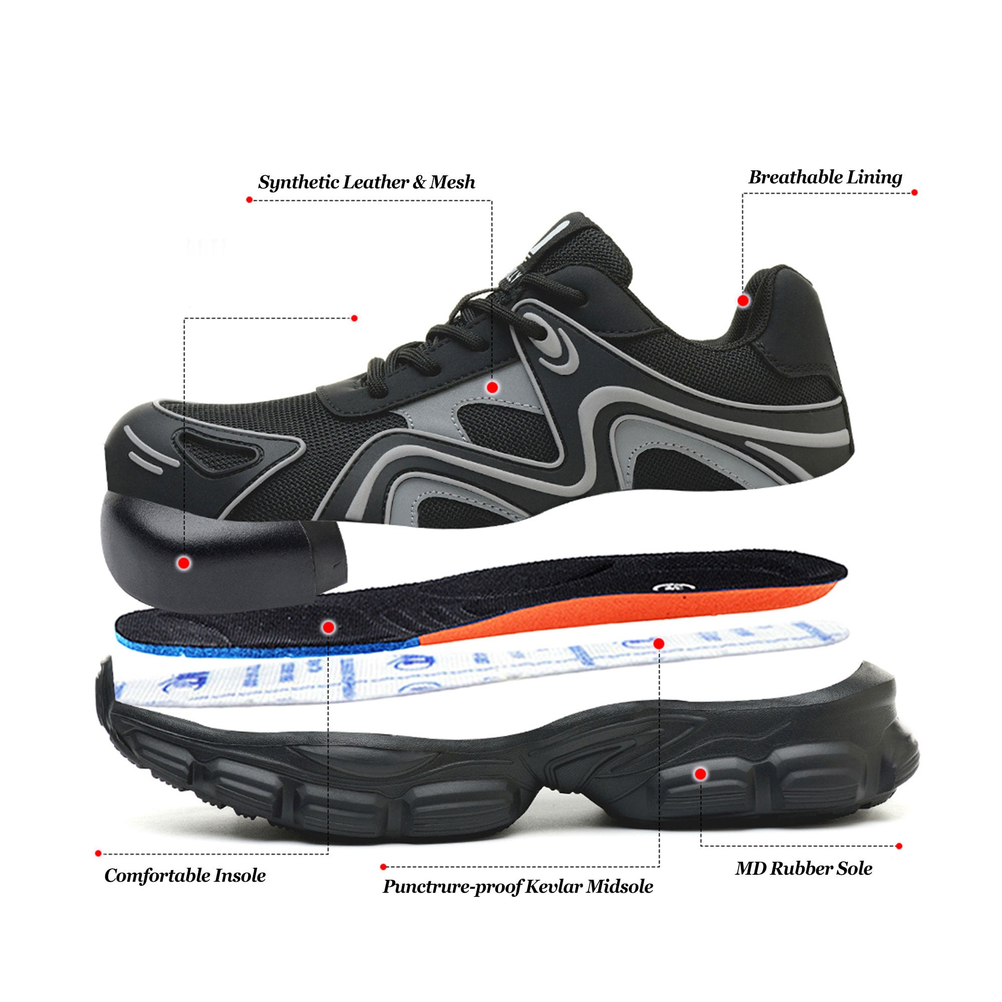 Women's Fashion Steel Toe Sneakers - Slip Resistant | B340