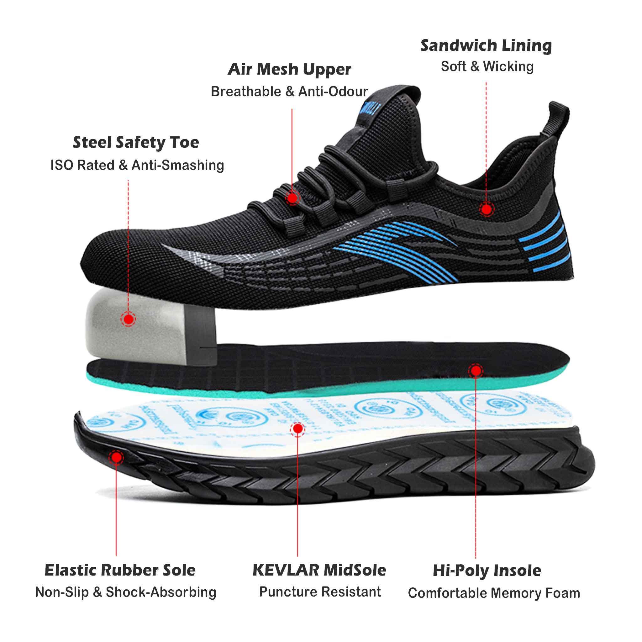 Men s Steel Toe Sneakers Rubber Sole B231 Protective Comfortable Footwear USINEPRO