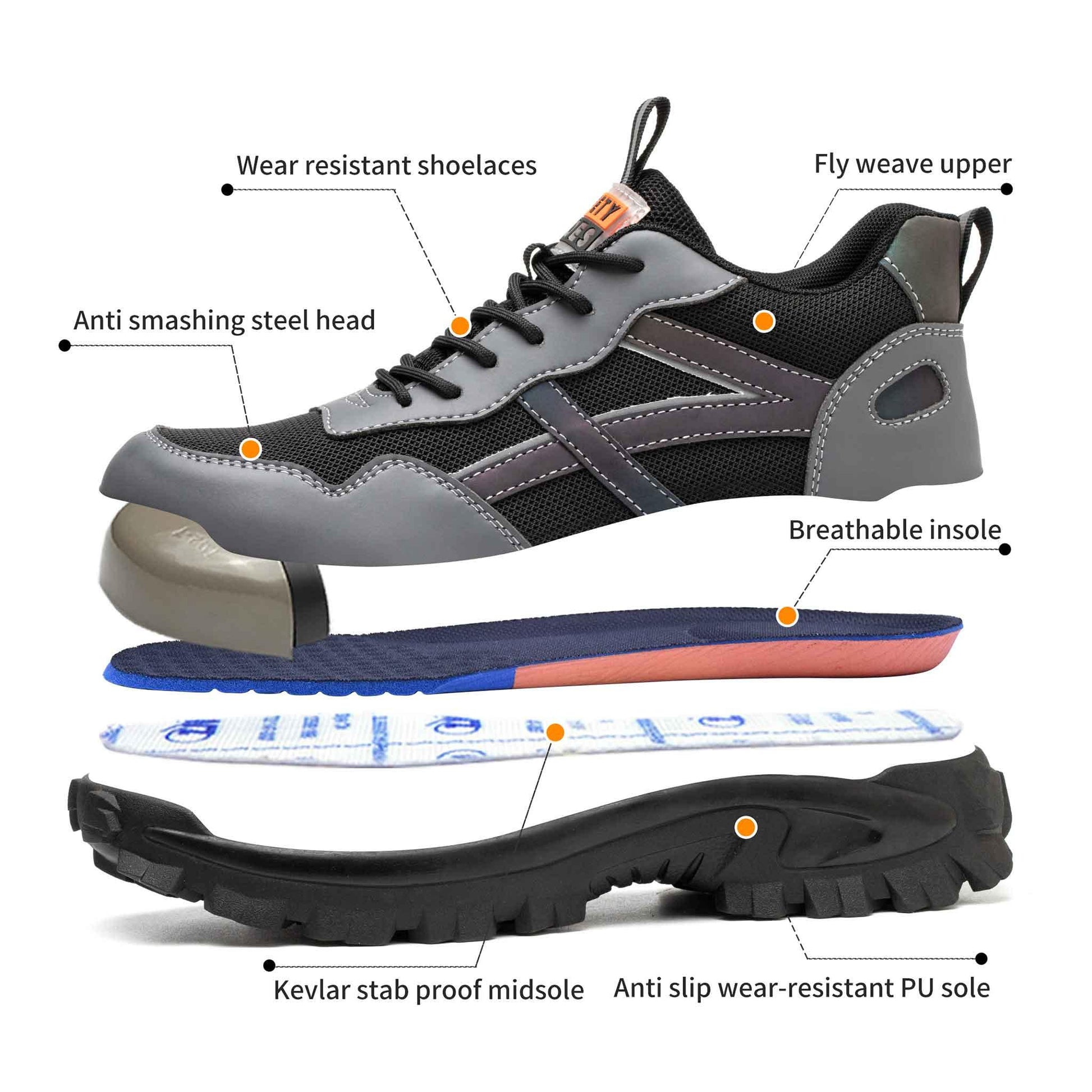 Women's Steel Toe Work Shoes - Slip Resistant | B225 - USINE PRO Footwear
