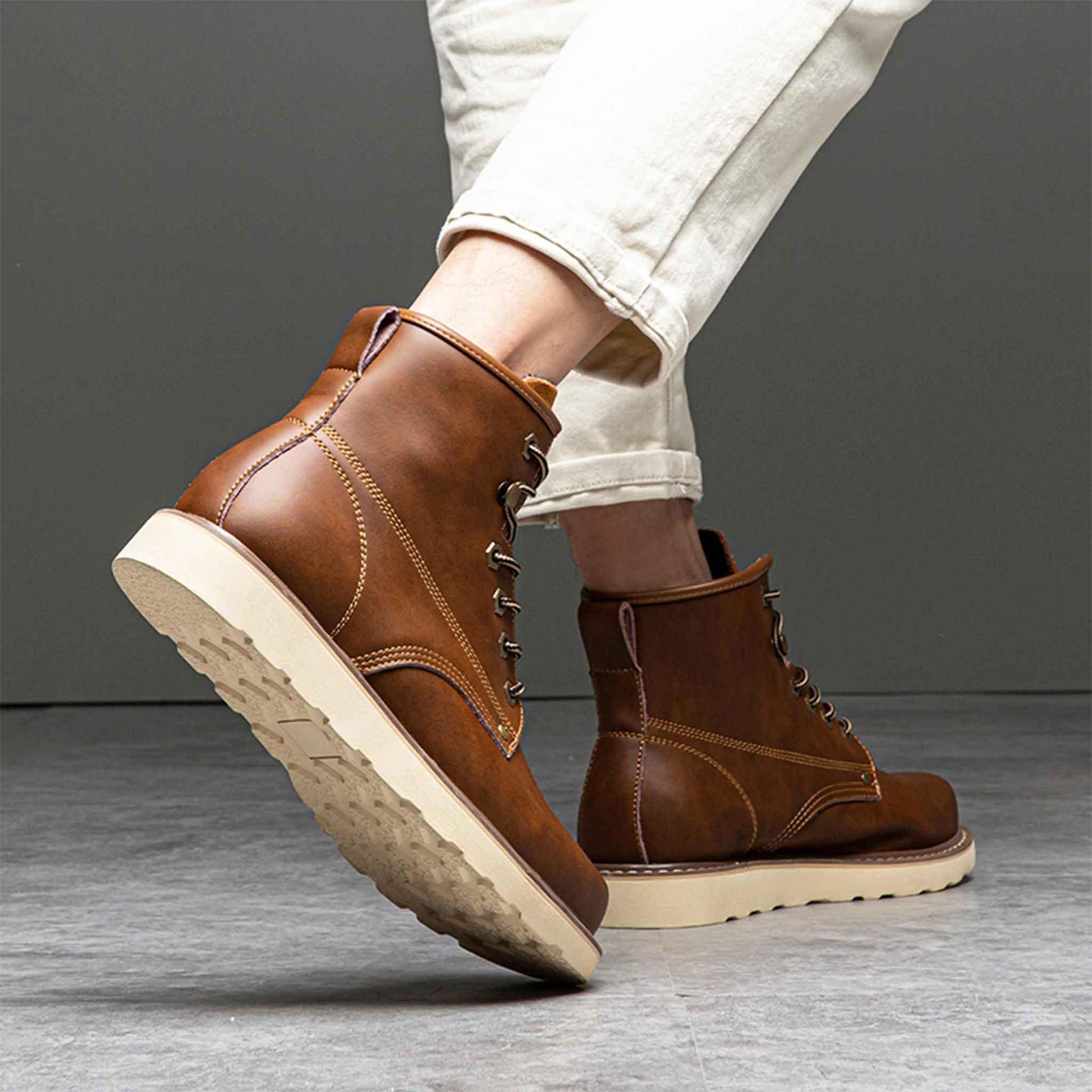 Men's 6“ Plain Toe Unlined Work Boots Wedge Rubber Sole USINE